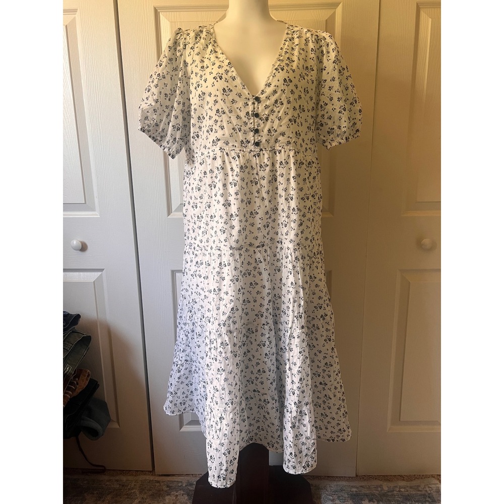 Cottagecore White Floral Tiered Midi Dress Coquette Babydoll Romantic